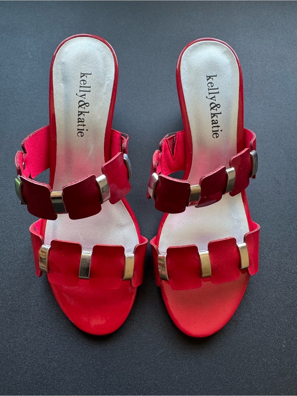 Kelly & Katie Red Slide Sandals with Gold Accents